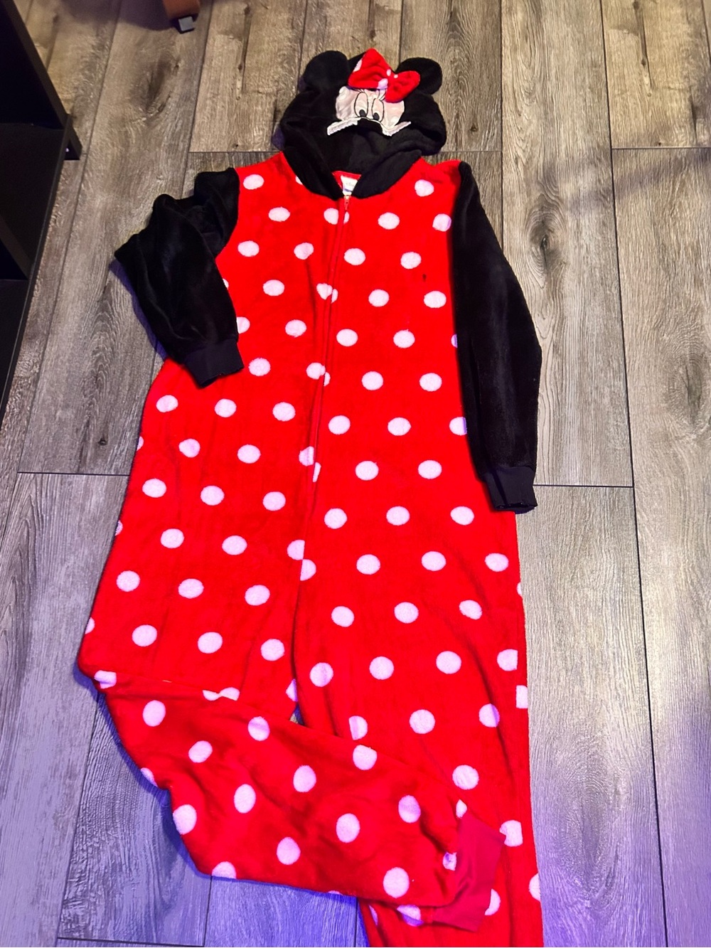 Disney Minnie Mouse Fleece Hooded Onesie Pajamas Women’s L 12-14